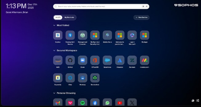 Sophos Protected Browser ホーム画面