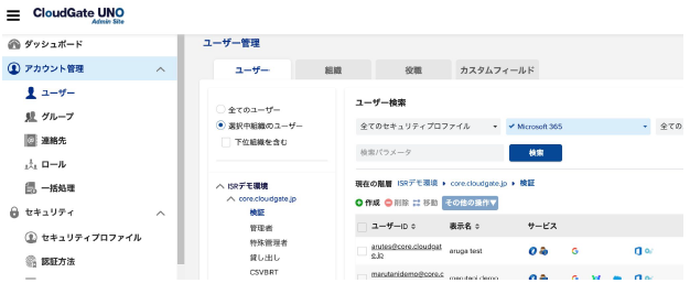 CloudGate UNO管理サイトのユーザー管理画面